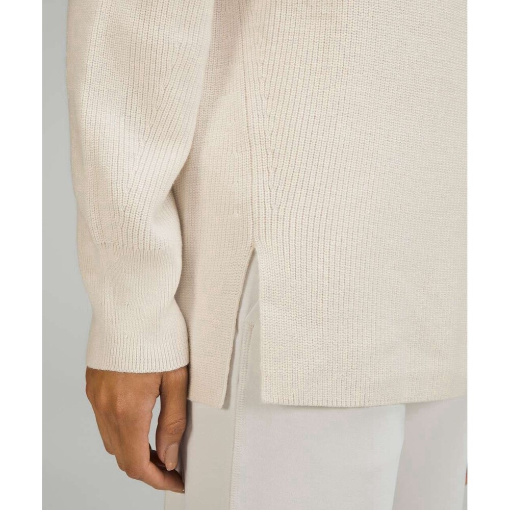 Lululemon NWT Merino Wool Blend Rib Crewneck Sweater Side Split Cream Size 4 - Picture 3 of 14